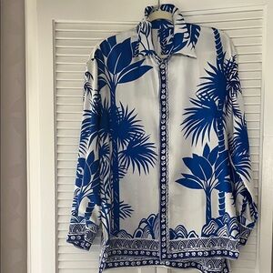 Blue and White Tropical Print Shirt